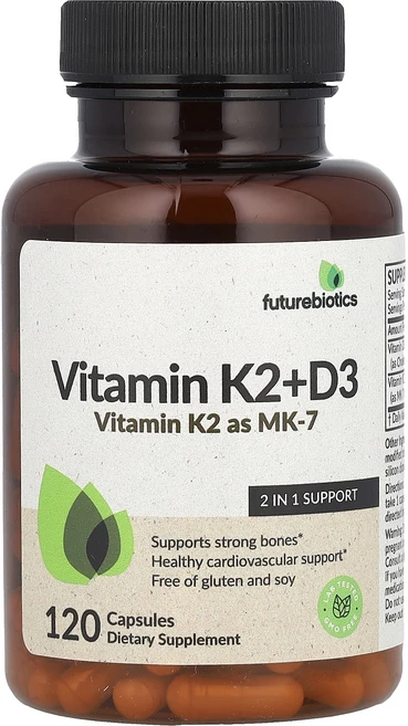 Futurebiotics 비타민K2 + D3 MK-7 형태의 비타민K2 함유 캡슐 120정, Futurebiotics비타민K2D3MK7형태의비타민K, 1개 - 쿠팡
