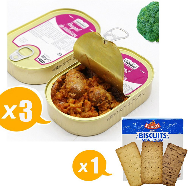 보카쥬 루게일 소시지 리조또 3개 아미비스킷1개 세트 프랑스전투식량 RCIR 해외비상식량 세계비상식 재난식 보존식, 300g