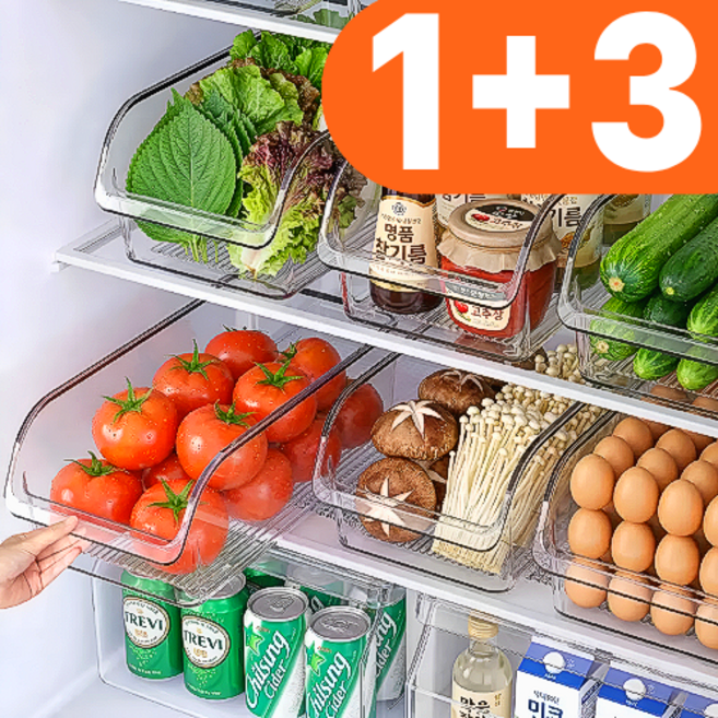 르오망 냉장고 정리 다용도 트레이 수납함, 4개, 투명