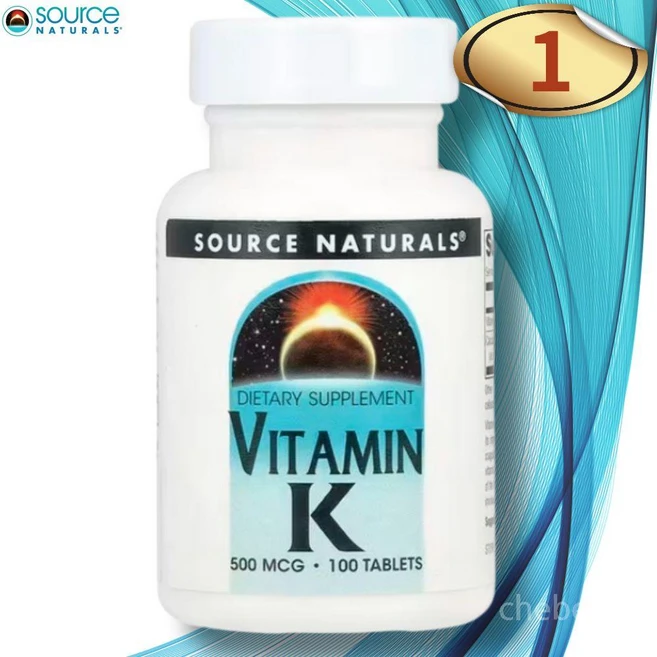 소스내추럴스 지용성 비타민 K 500mcg 100정 1병 필로퀴논 칼슘, 1개 - 쿠팡