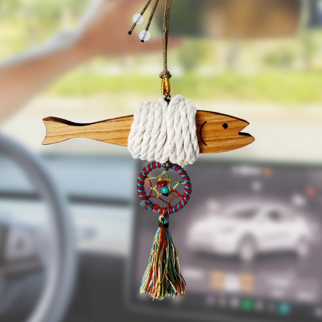 차량용 무사고 기원 사고방지 편백나무 명주실 액막이 명태 룸미러 걸이형, 기본, 1개