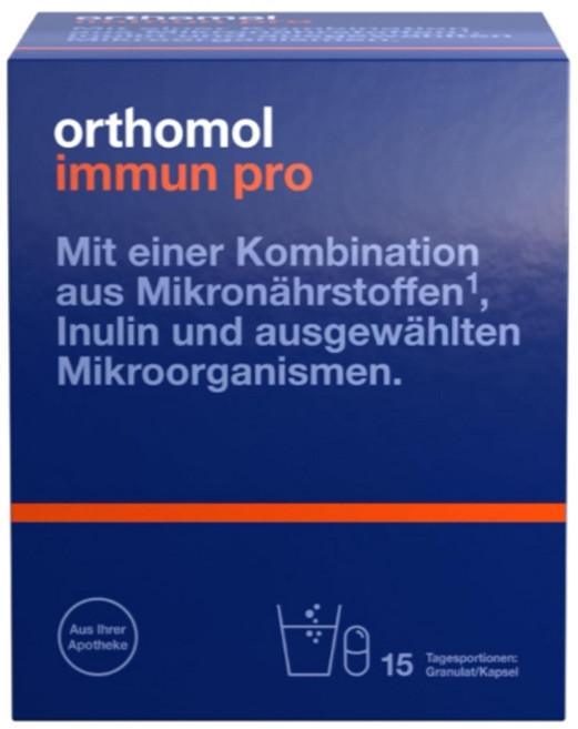 Orthomol Immunity per 15er 과립 및 캡슐은 식이 보충제로 - 면역 체계를 위한 비타민 미량 영양소, 15회분, 1개