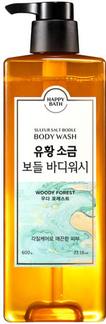 해피바스 유황 소금 보들 바디워시 우디 포레스트향, 600g, 1개