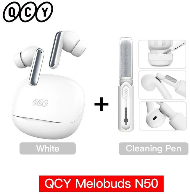 QCY Melobuds N50 ANC Bluetooth 54 무선 이어폰 액티브 노이즈 캔슬링 6개 마이크 클리어 콜 이어버드 멀티포인트 연결, White with Pen, 브라질