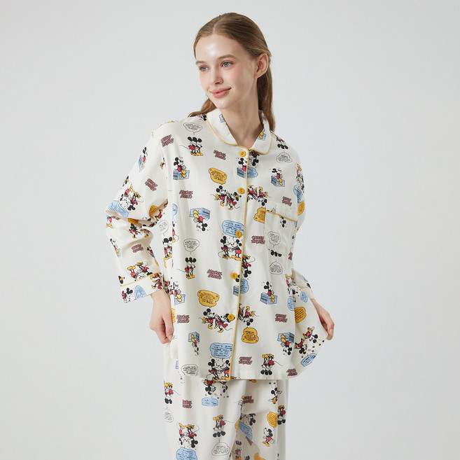 미키마우스 코나미키 긴팔 크림 파자마세트 커플잠옷