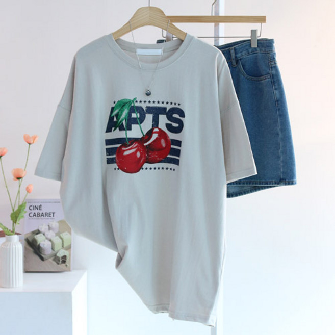 에스제이룩 여성용 체라리박스 오버핏 빅사이즈 반팔티셔츠 국내제작