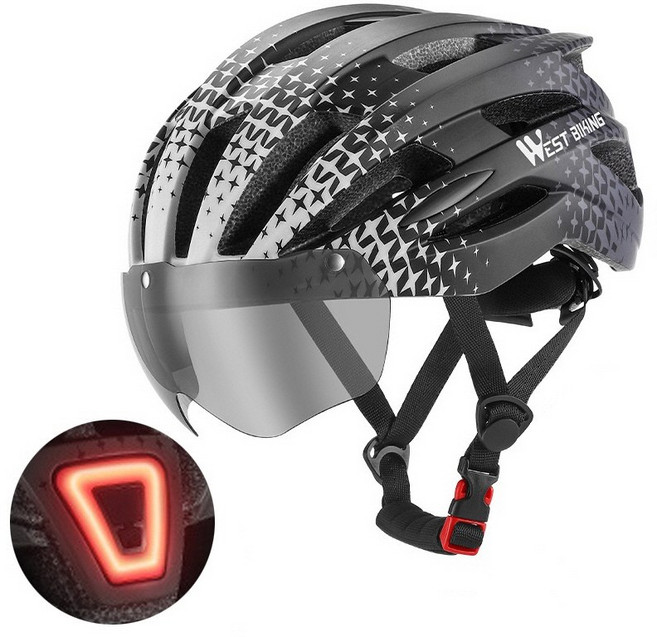 시그니처베이지 자전거 헬멧 전기 전동 킥보드 고글 후미등 YPZ810, 블랙, 1개