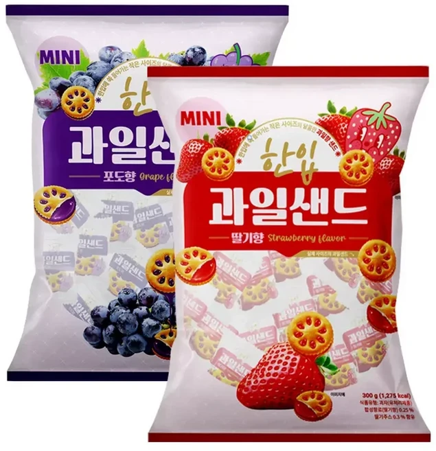 개별포장 한입 과일샌드 딸기향 + 포도향 300g x2개, 1개