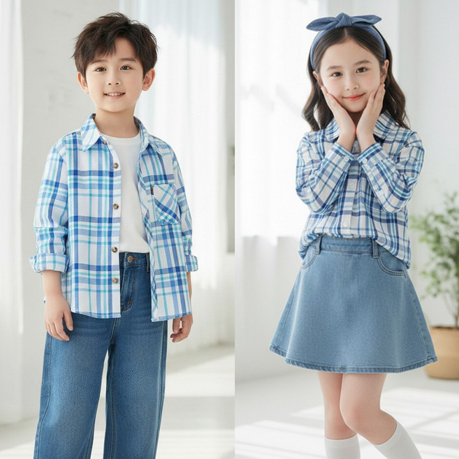 달콩슈 아동용 순면 체크 남방 셔츠 남아 여아 DKW196