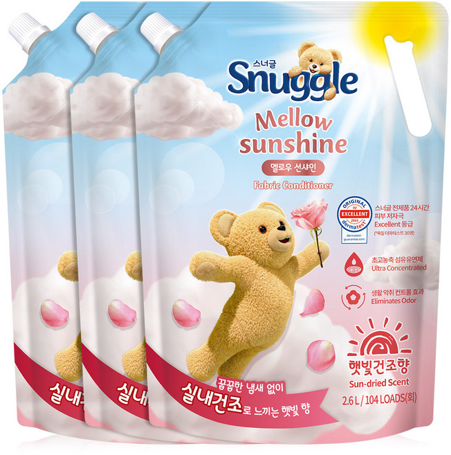 스너글 햇빛건조향 멜로우 선샤인 섬유유연제, 2.6L, 3개