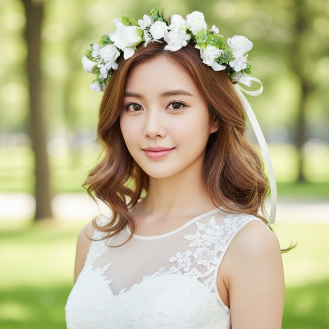 브라이덜샤워 꽃 화관 셀프 웨딩 소품, 1개, 화이트플라워