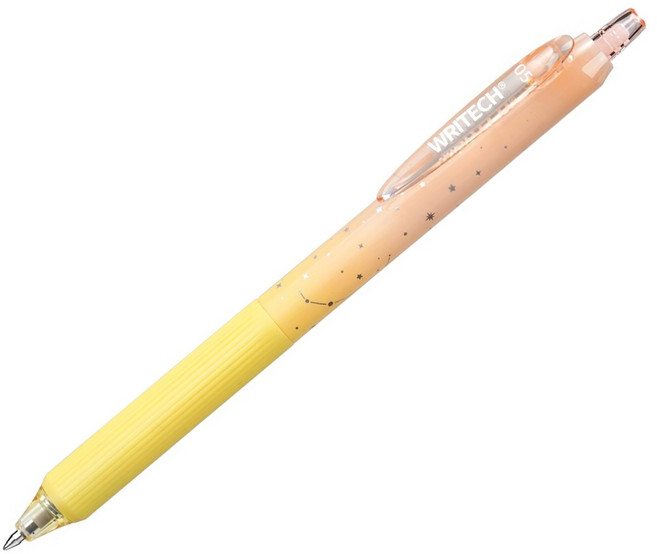 WRITECH 星空漸變按動鋼珠筆 W-0163 0.5mm 綠/紫, 橙桿黃色握套, 1個