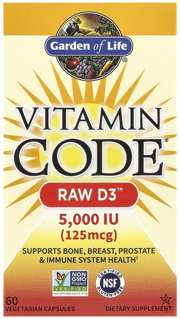 Garden of Life Vitamin Code RAW D3 125mg(5000IU) 베지 캡슐 60정, 1개 - 쿠팡