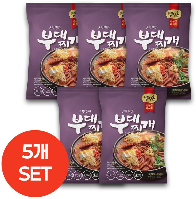 초원식품 정성온 부대찌개 냉동, 5개, 600g