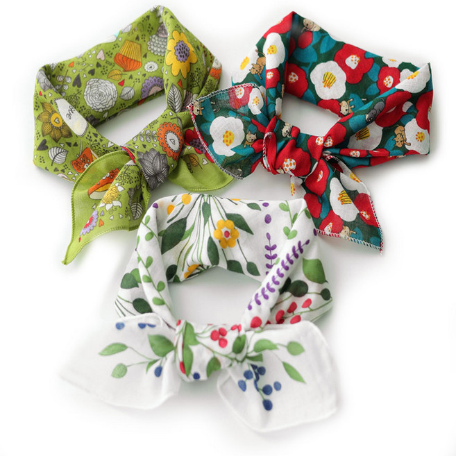 메리앤유 국산 손수건 쁘띠 스카프 3종 세트 캐릭터 꽃 나염 면 소재 선물 케이스