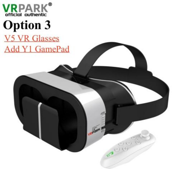 V5 가상 현실 VR 안경 IMAX 3D HD 비디오 구글 판지 상자 VR 헤드셋 헬멧 최대 6.7 인치 휴대폰 지지대 게임 컨트롤러용, 1개, 2) V5 add Y1 gamepad