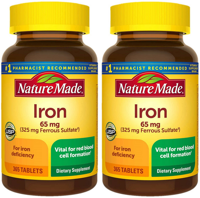 Nature Made 네이처메이드 철분 65mg 황산제일철 325mg 365정, 2개