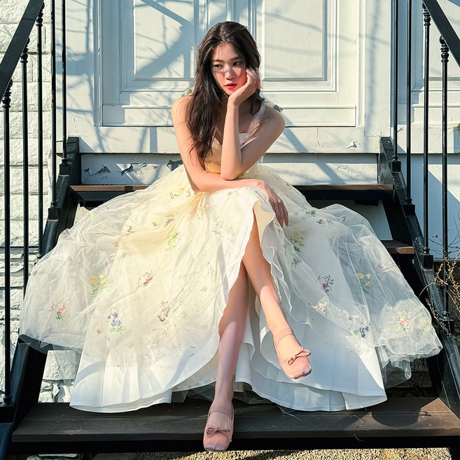 [비치팜]모네 플라워 롱 웨딩 파티 컬러 자수 드레스