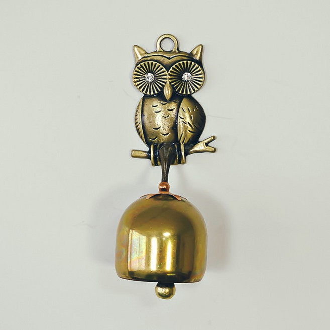 금전운 부엉이 문종 풍수 도어벨 현관문종 풍경, 황동색상