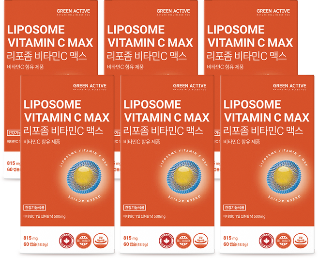 그린액티브 리포좀 비타민C 맥스 815mg 고함량, 6개, 60정