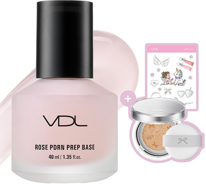 청담샵꿀템 VDL 로즈 PDRN 프렙 베이스 176029, [기획] 40ml+미니쿠션A02/스티커176029