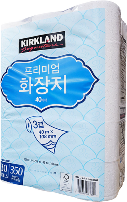 코스트코 커클랜드 휴지 3겹40m30롤1팩 화장지 두루마리휴지 물에잘녹는 무형광 프리미엄