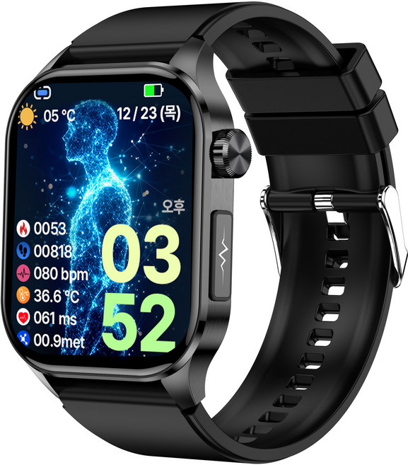 액션맨 글루코워치 ET 건강데이터 스마트워치, 블루투스, 5.13cm, 블랙실리콘