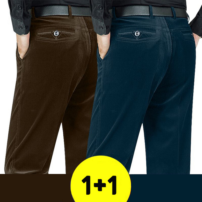 JUSTFEELING 1+1 중년남성 골덴바지 보온 빅사이즈 30-42 하이웨스트 아빠룩 골덴 통바지 일자핏 간잘기 도톰한 아우터 코듀로이 팬츠