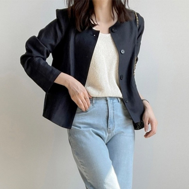 아이엠몽 여성 베이직 크롭 라운드넥 자켓