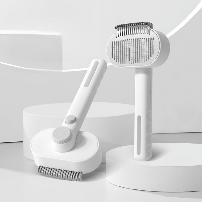 강아지빗 고양이 털제거기 반려동물 2in1 엉킨 죽은털제거 다이얼 조절 브러쉬, 1개, 화이트