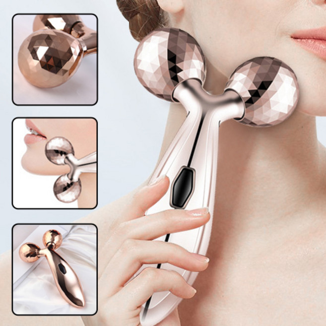 올라이프지 3D 페이스 롤러 마사지기 리프팅 바디 얼굴 마사지 괄사, 1개, 메탈골드