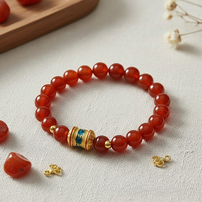 웰리나 천연 홍마노 육자진언 팔찌 소원팔찌 천연석 팔찌