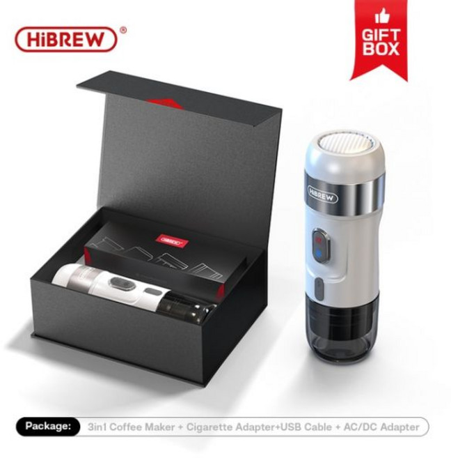 HiBREW-자동차 및 가정용 휴대용 커피 머신 DC12V 프레소 커피 메이커 넥스프레소 돌체 포드 캡슐 커피 파우더 H4A 에 적합, 01 H4A Gift box_02 EU, 1개