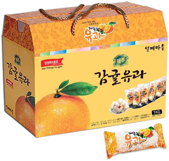 제주 감귤 유과 1kg (개별포장)) 어버이날 선물세트 한과 단체 선물 부모님 간식 전통 과자 어르신 할머니, 1개