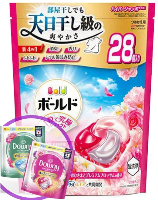 P&G 일본 다우니 보르도 캡슐세제 섬유유연제+세제 4 in 1 프리미엄 로즈 블라썸향 28겔볼, 1개, 28개입