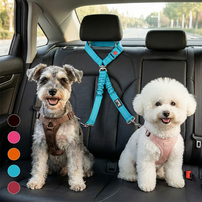 강아지 안전벨트 길이조절 충격흡수, 1개, 파란색