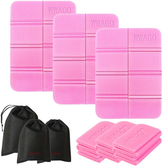 와고 휴대용 등산 방석 3개 친환경 초경량 1인용 미니 한강 축제 엉덩이방석, 핑크 핑크 핑크