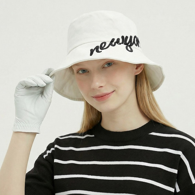 엠엠스포츠 여성 레터링 봄 여름 골프 버킷 햇 벙거지 모자, 블랙, 1개