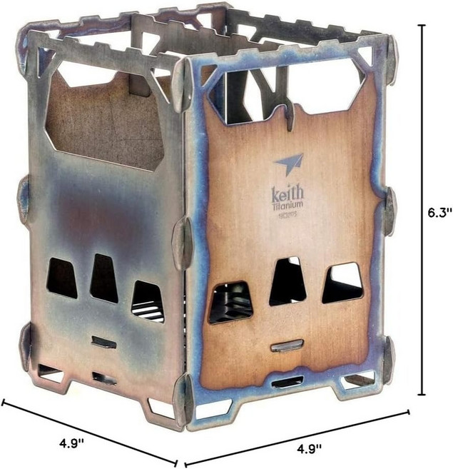【山道具屋】Keith 鎧斯鈦 Ti2201 純鈦輕便組合式卡片柴火爐/焚火台 輕巧便攜 露營野炊, 1個