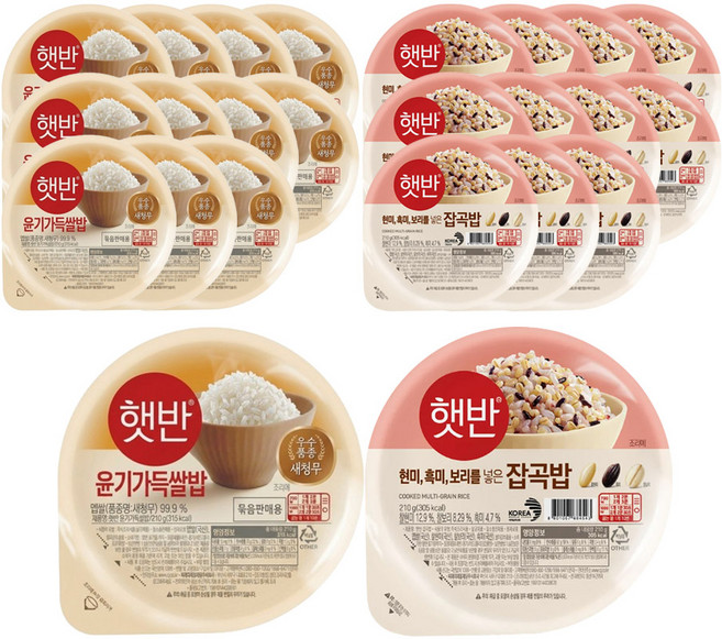 CJ 햇반 210g 혼합 24개 (윤기가득쌀밥+잡곡밥 각 12개), 1박스, 5.04kg
