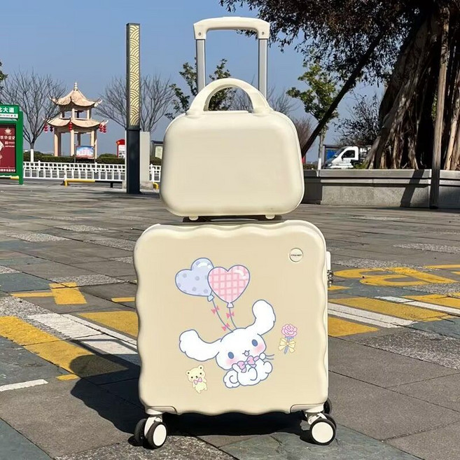 兒童行李箱 小型輕便學生可愛卡通旅行箱 登機 拉桿箱 密碼箱, 1個, 氣球狗谷物白（子母箱）升級加厚20寸（多功能隱藏式杯架）