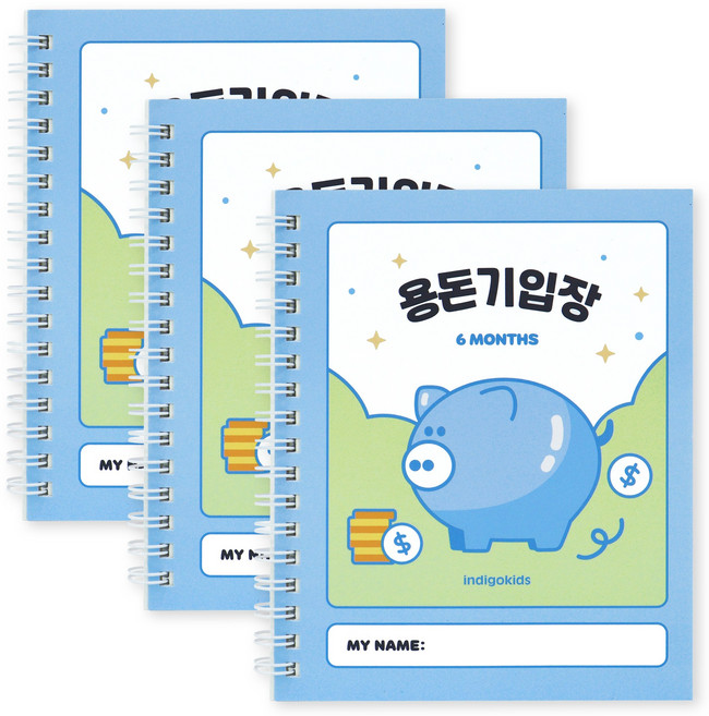 인디고어린이 초등 6개월 용돈기입장 수첩형, 3개, 블루