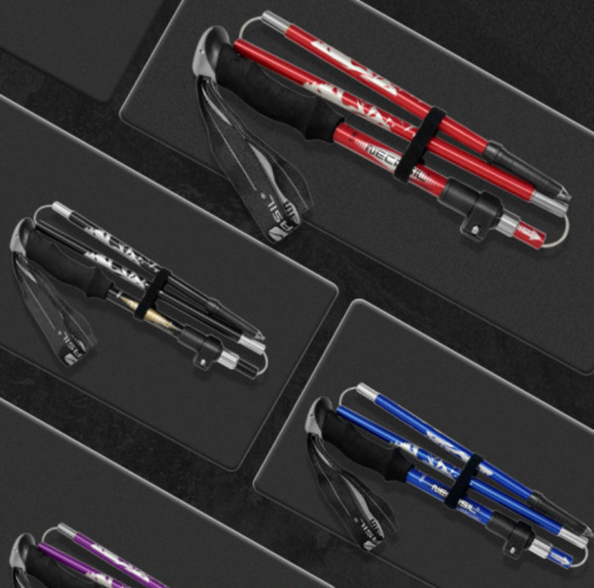 케이디코 네카실 등산스틱 듀랄루민 5단 접이식 등산 지팡이 [2개 1세트], 레드, 1개