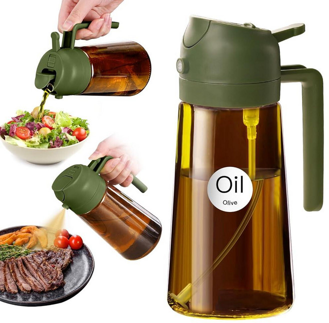 YARRAMATE 470ml(16온스)/470ml 다크 브라운 오일 스프레이 스티커 포함 식품 등급 프리미엄 투인원 올리브 오일 디스펜서 병 주방 도구 에어 프라이어