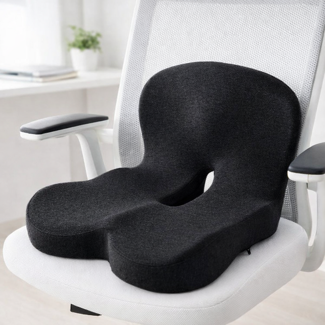 하스몰 바른자세 메모리폼 사무실 학교 일체형 등받이 방석 쿠션, 블랙