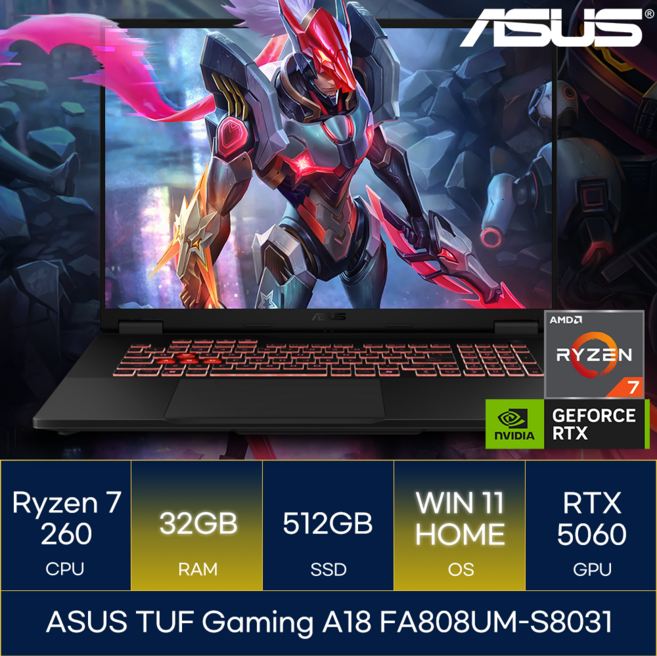 ASUS TUF Gaming A18 FA808UM-S8031, WIN11 Home, 32GB, 512GB, 예거 그레이