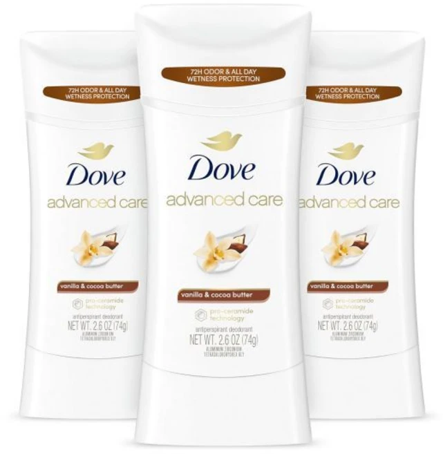 도브 어드밴스드 케어 안티퍼시언트 데오도란트 스틱 바닐라 & 코코아 버터 3 카운트 프로세라미드 기술로 72시간 냄새 제어 및 하루 종일 땀을 보호하는 2.6온스의, Vanilla and Cocoa Butter, 7.8 Ounce (Pack of 1) - 쿠팡