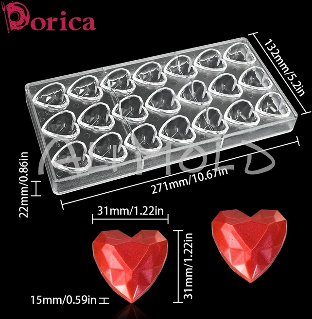하트 모양 폴리카보네이트 초콜릿 금형 DIY 수제 발렌타인 봉봉 캔디 바 과자 케이크 장식 도구, 03 PCM-1432