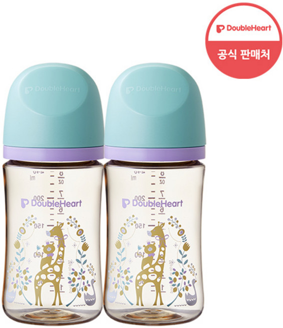 더블하트 소프트터치 모유실감 PPSU 노꼭지 젖병 트윈팩, 블루밍가든, 240ml, 1개