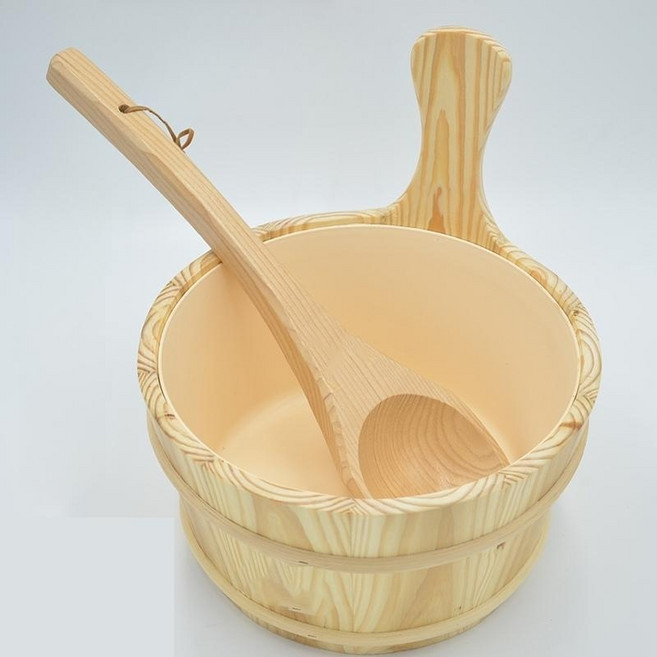 사우나 찜질방 바가지 표주박 마사지샵 배럴 원목대야, A. 나무통+나무숟가락, 나무통+나무숟가락